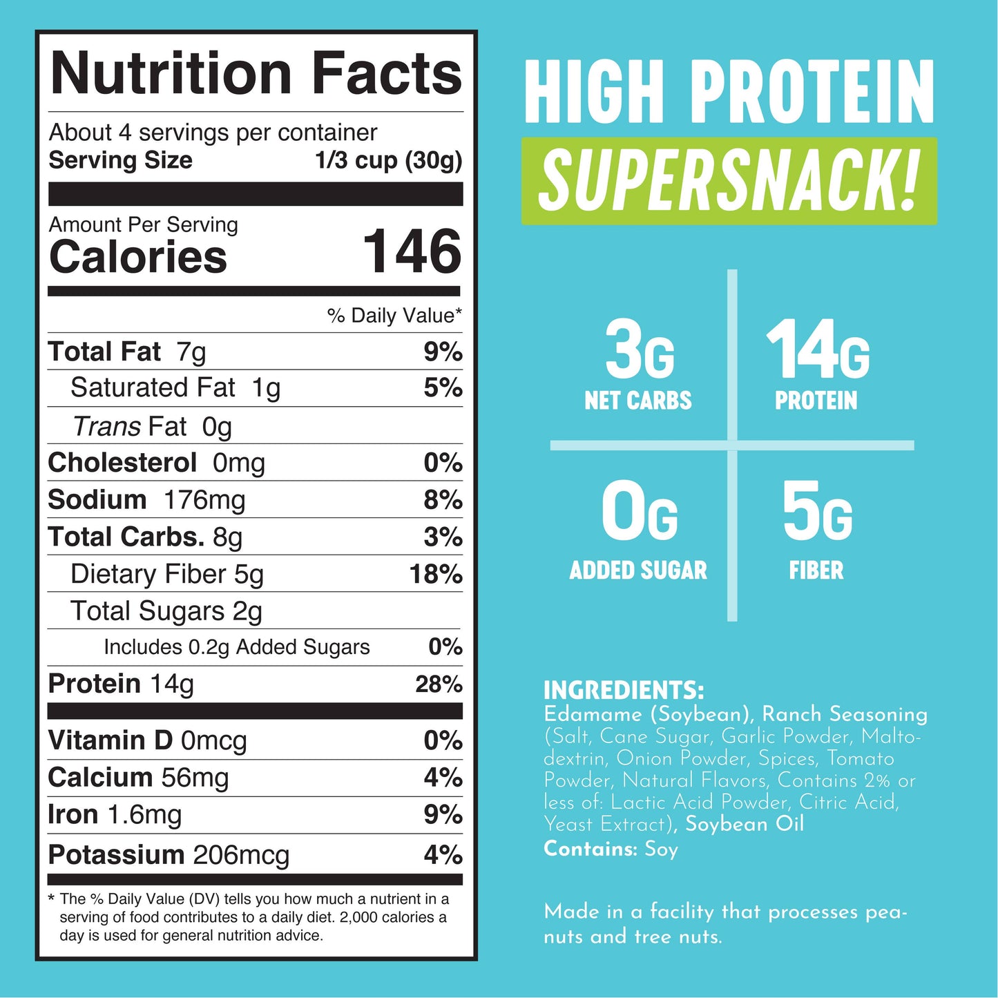 Crunchy Roasted Edamame (Ranch) - Healthy Snacks, Keto (C