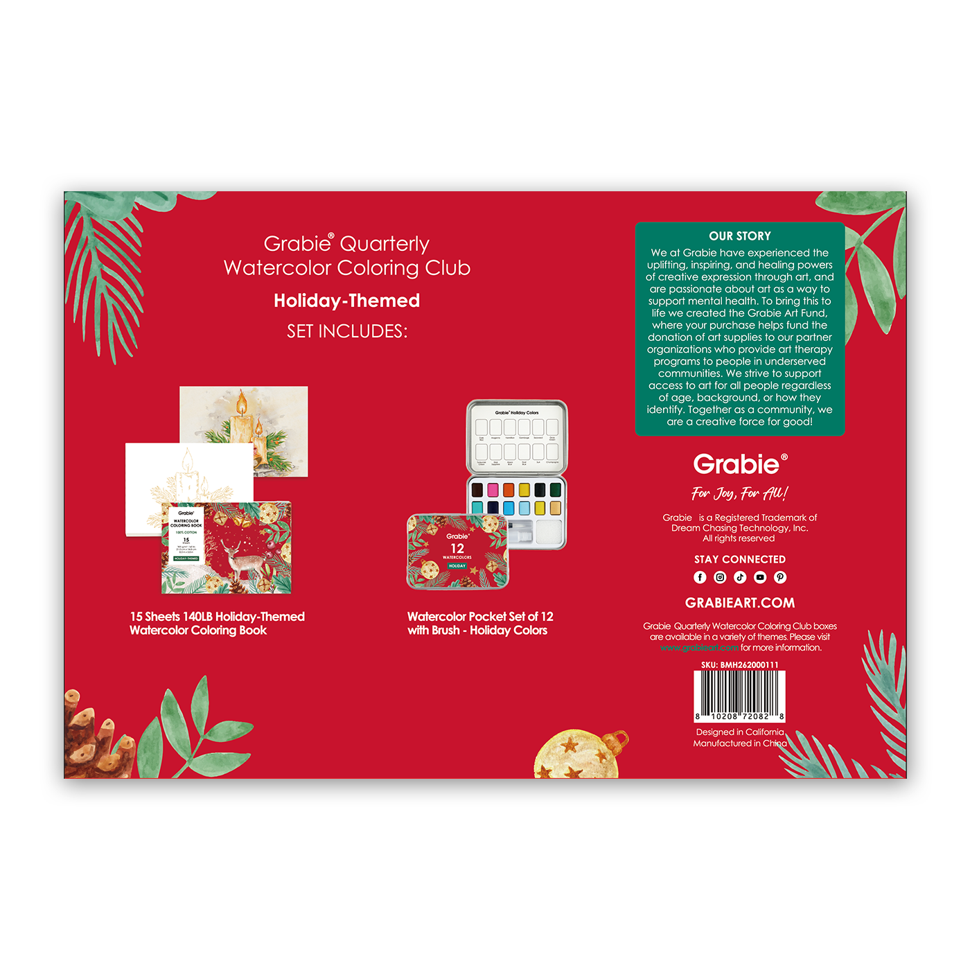 Holiday-Themed Watercolor Coloring Club Box
