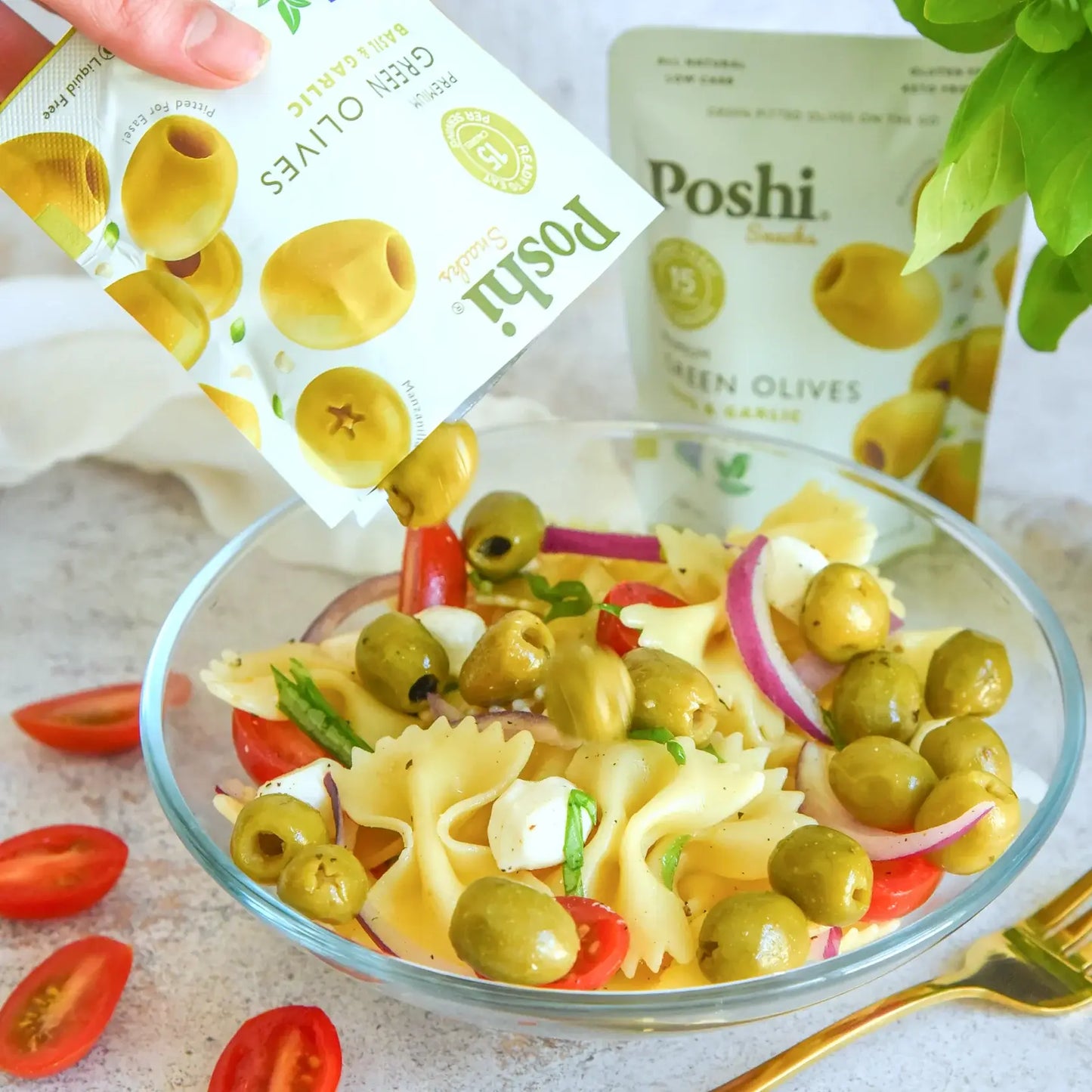 Basil & Garlic Pitted Green Olives