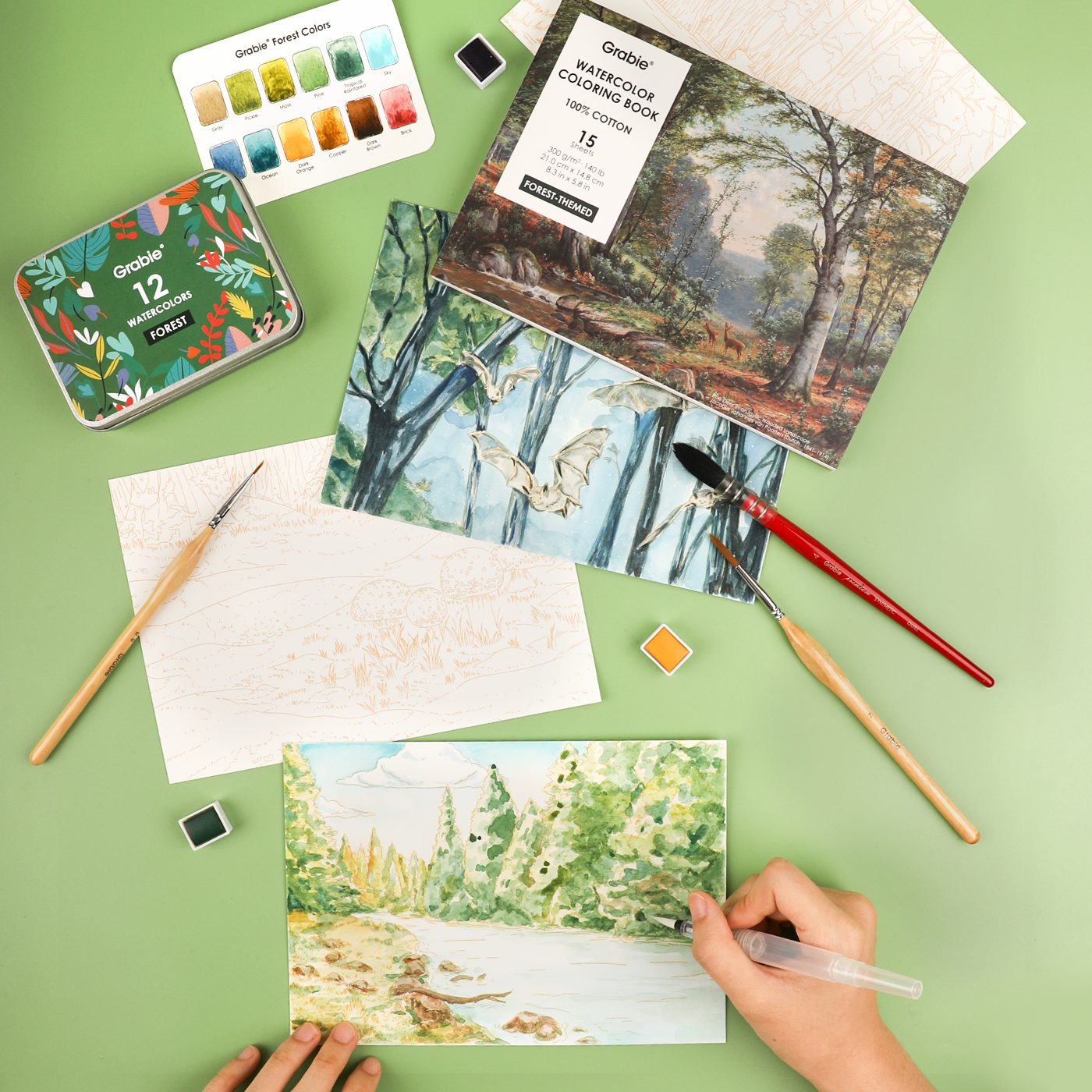 Forest-Themed Watercolor Coloring Club Box