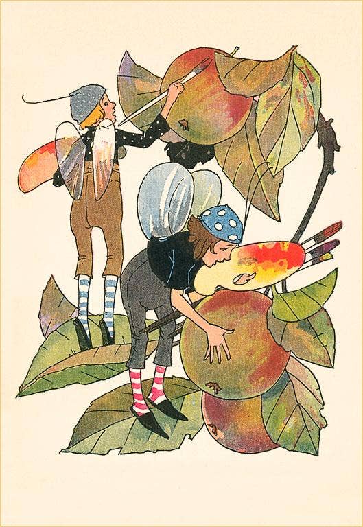 Fairies Painting Fruit - Vintage Image, Art Print