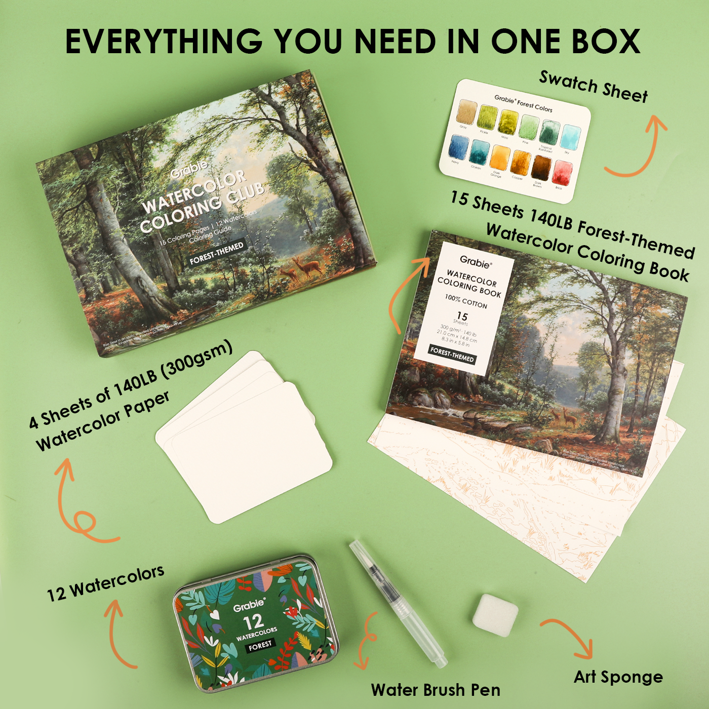 Forest-Themed Watercolor Coloring Club Box