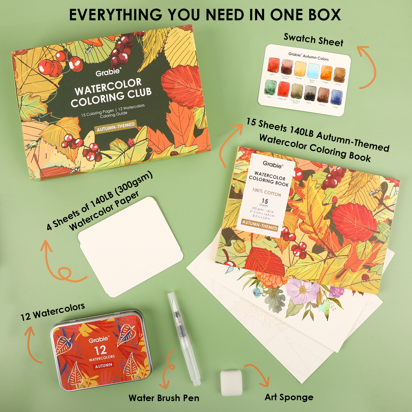 Autumn-Themed Watercolor Coloring Club Box