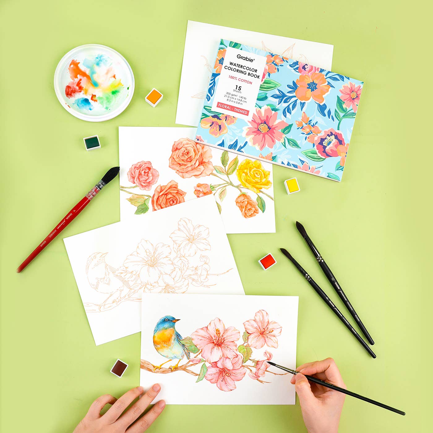 Floral-Themed Watercolor Coloring Book