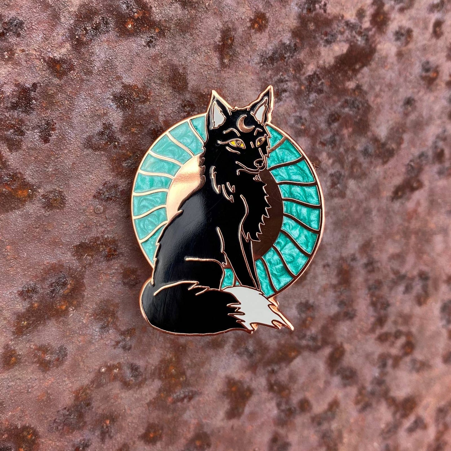 Black Fox & Sun Enamel Pin