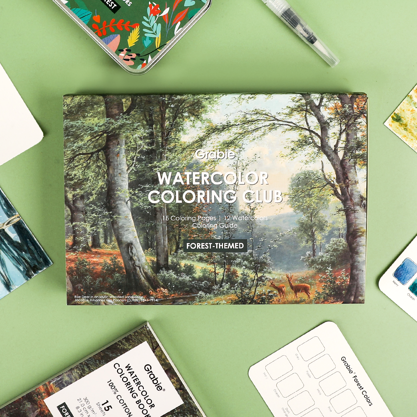 Forest-Themed Watercolor Coloring Club Box