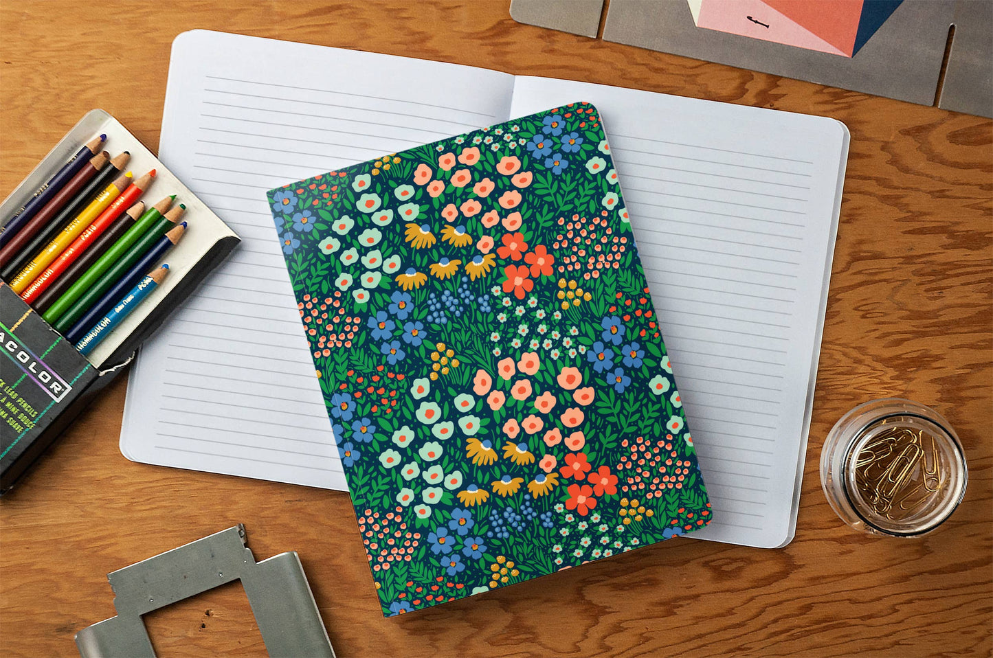 Navy Garden Layflat Medium Notebook