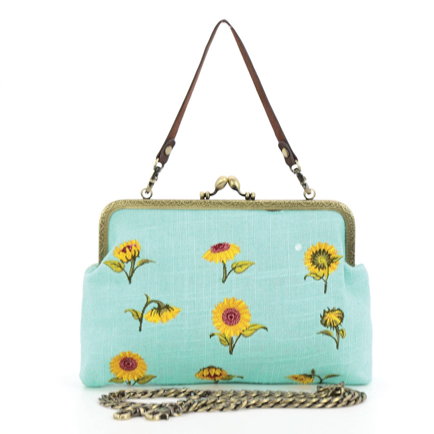 Sunflower Kiss Lock Bag in Green