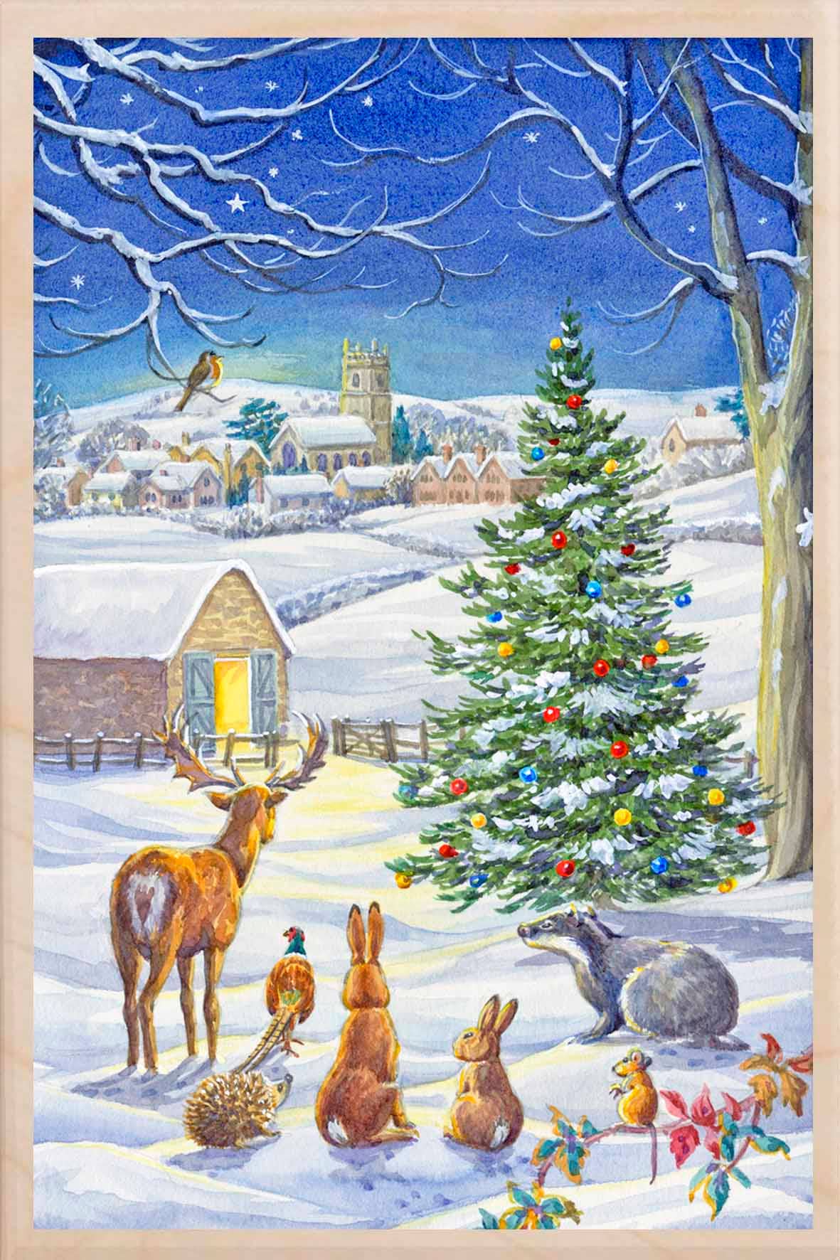 WAITING FOR CHRISTMAS sustainable wood Christmas card