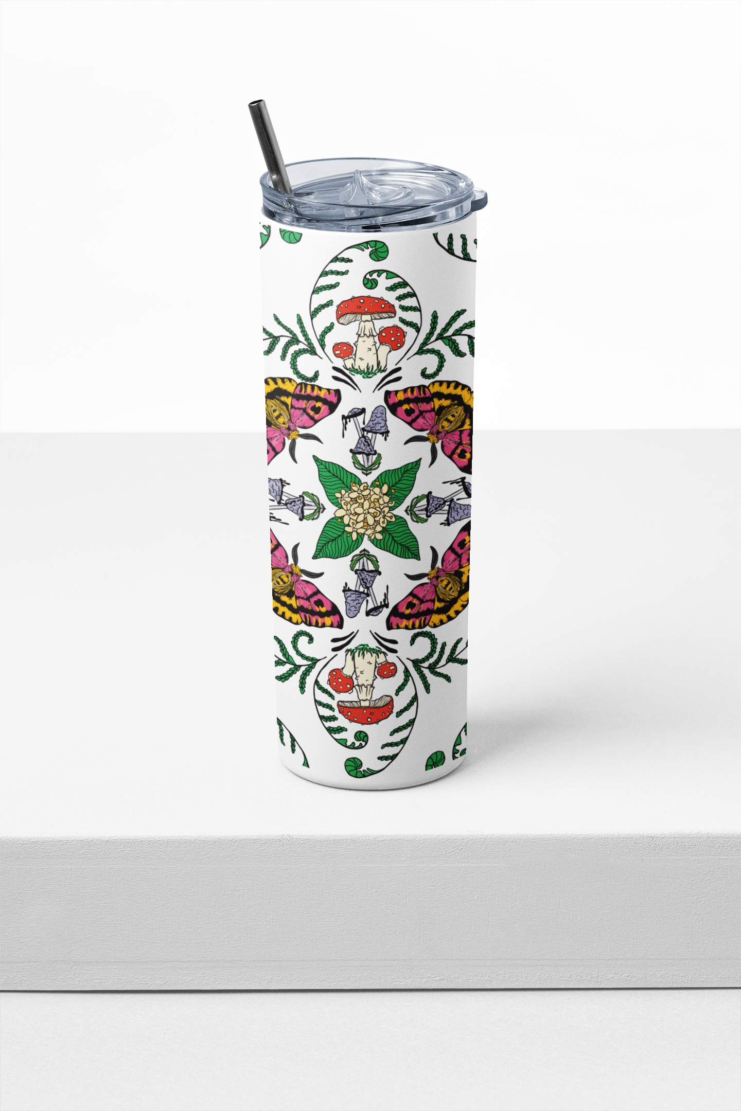 Mushrooms, Moths + Flowers Full Wrap | 20oz Steel Travel Mug