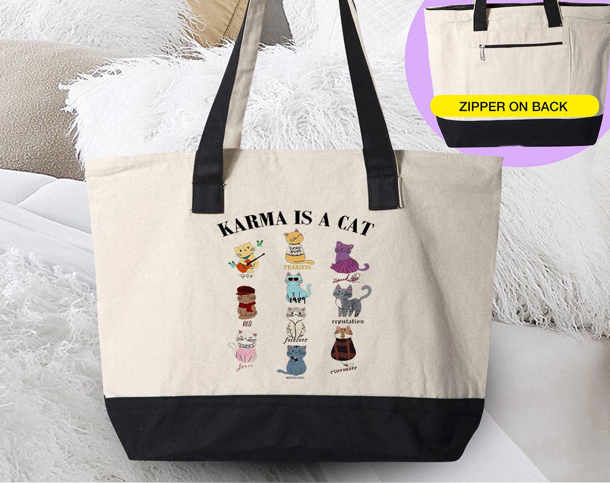 Karma Is A Cat - Taylor Cat Era's Zipper Tote