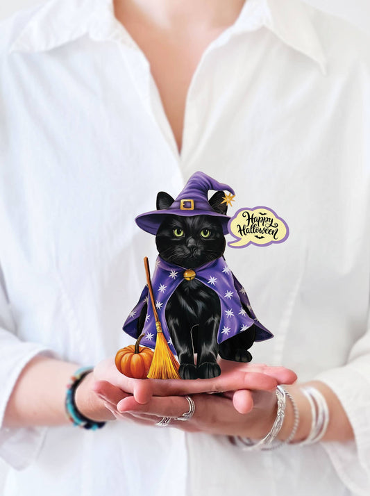 FreshCut Paper LLC - Mini Halloween Cat (10 Mini Pop-up Greeting Cards)