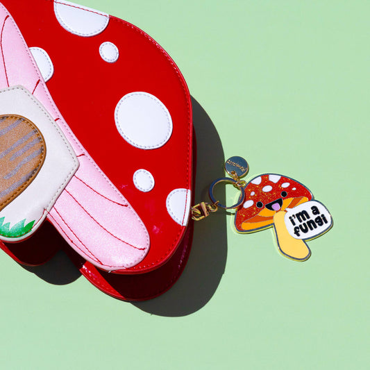 Glitter Metal Keychain -Mushroom