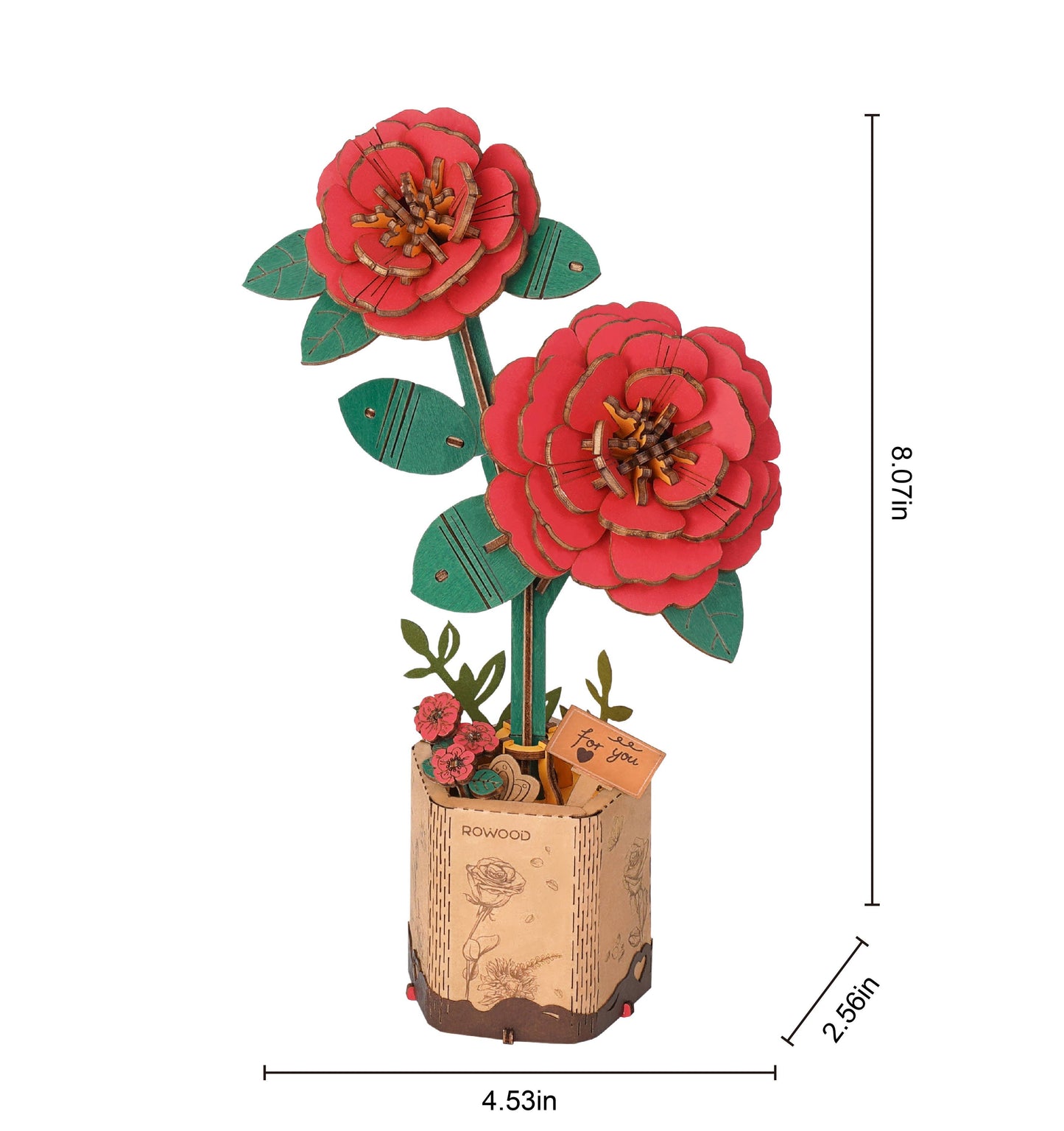 Red Camellia Wooden Flower 3D Puzzle