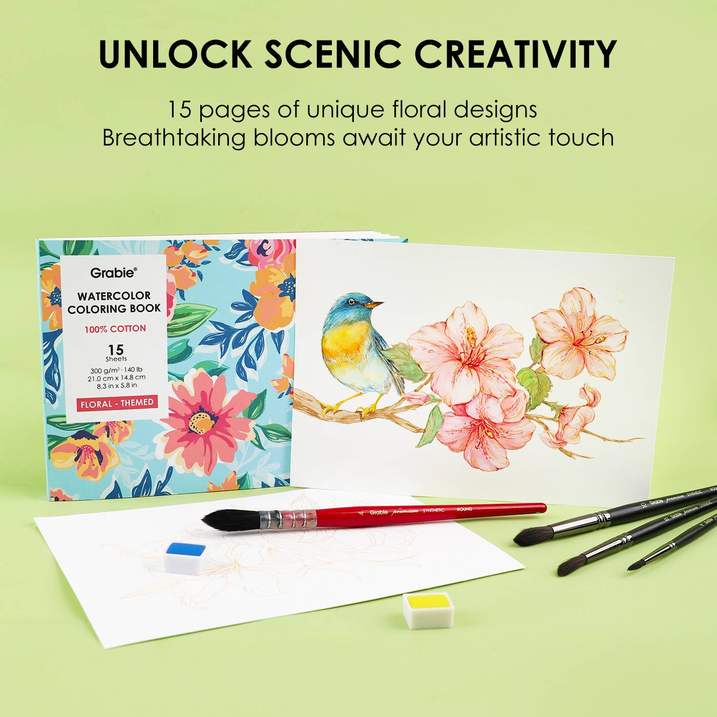 Floral-Themed Watercolor Coloring Book