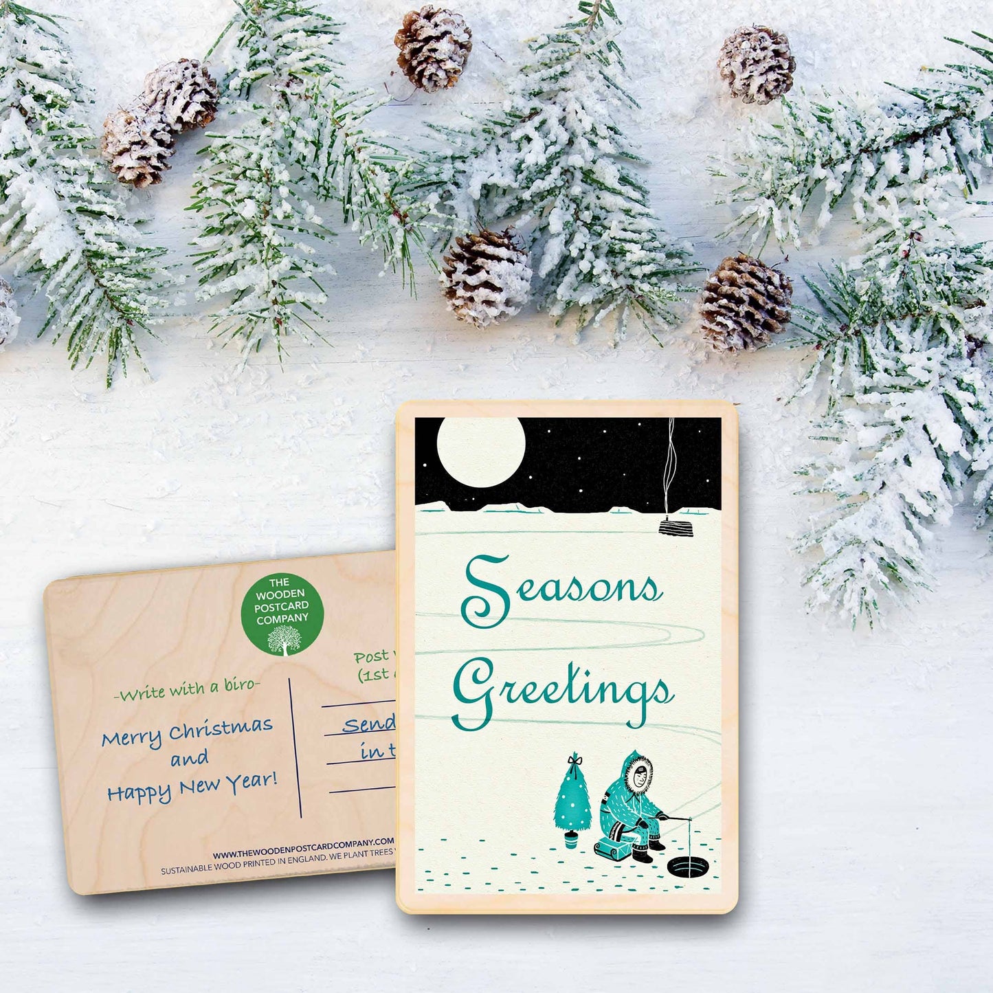 SEASON'S GREETINGS Wood Holiday Card