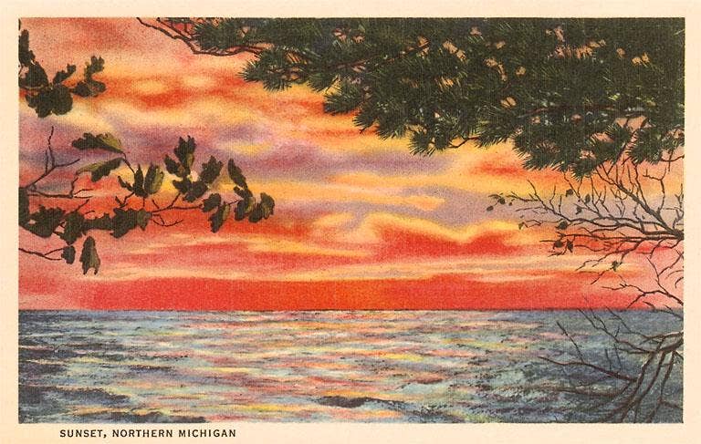 Sunset on Lake, Northern Michigan - Vintage Image, Postcard