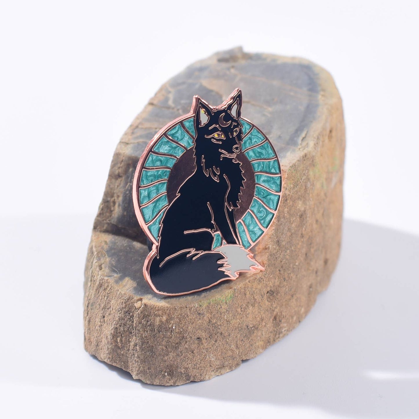 Black Fox & Sun Enamel Pin