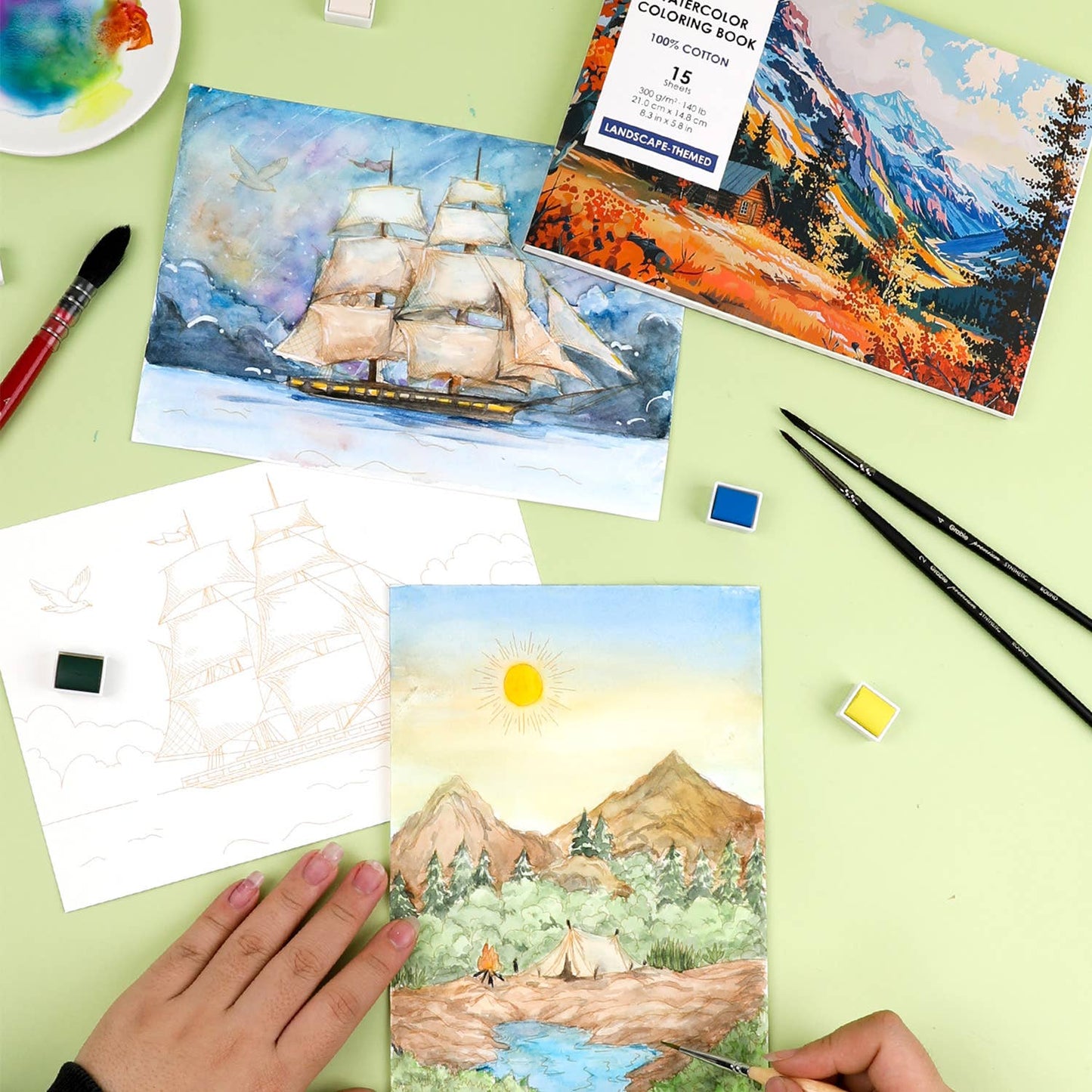Landscape-Themed Watercolor Coloring Book