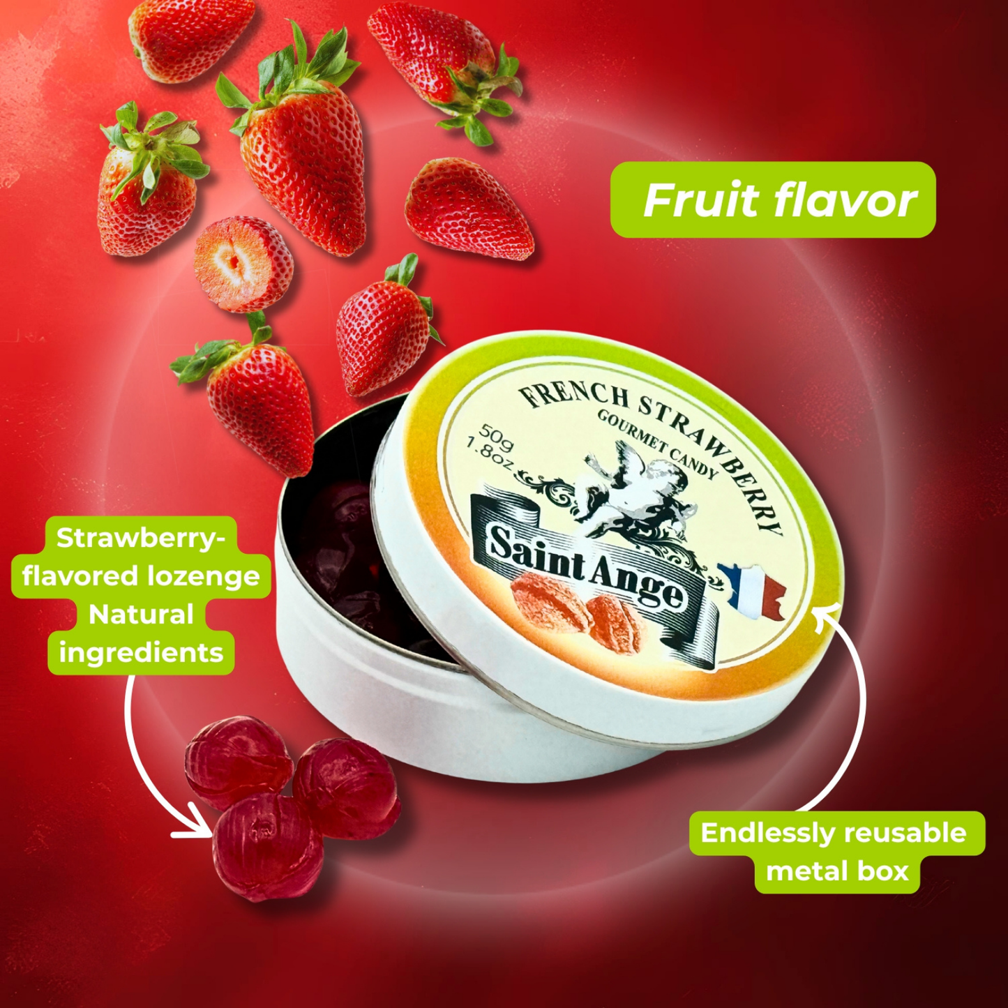Saint Ange Strawberry - French Gourmet Natural Candy Tin