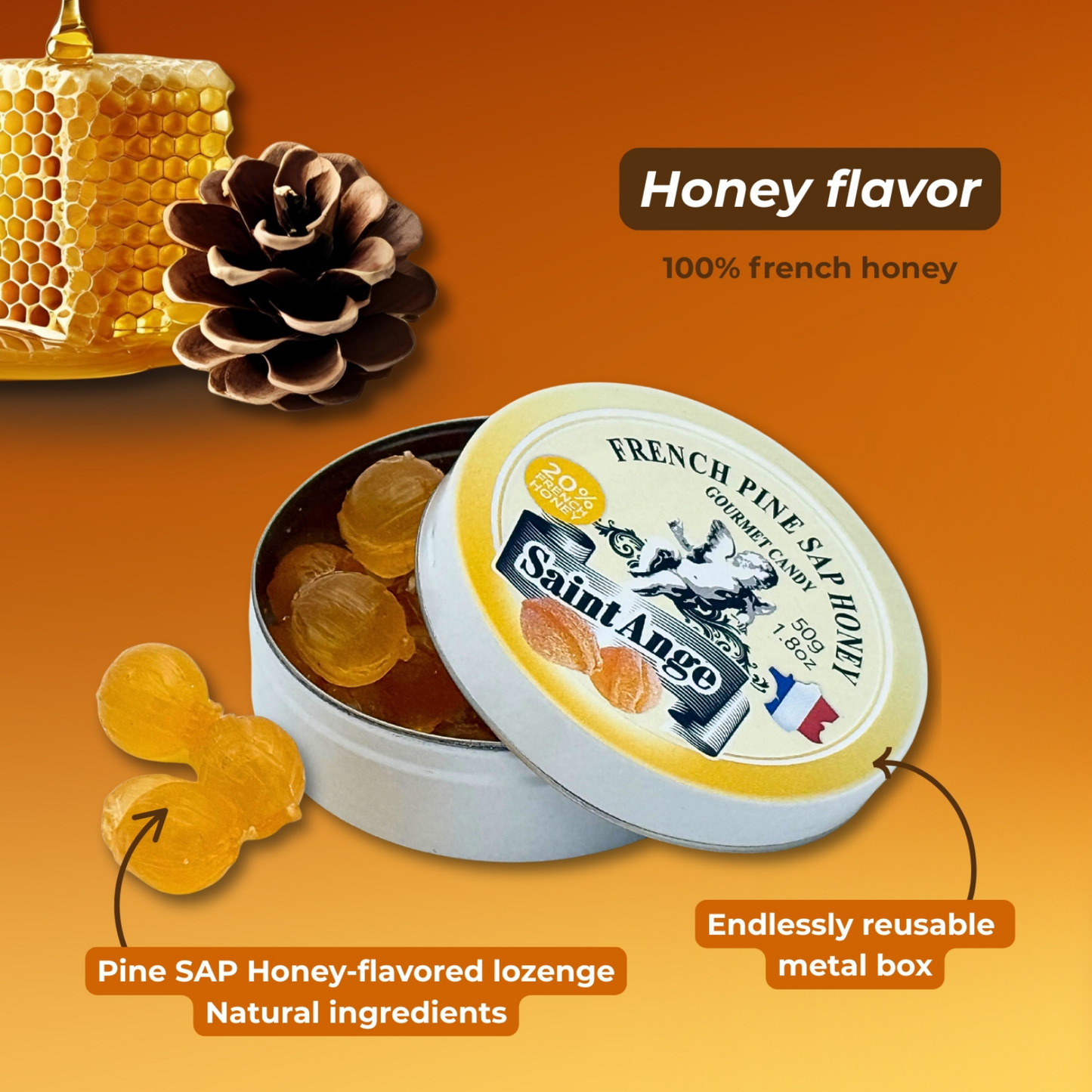 Saint Ange Honey Pine Sap - French Gourmet Natural Candy Tin