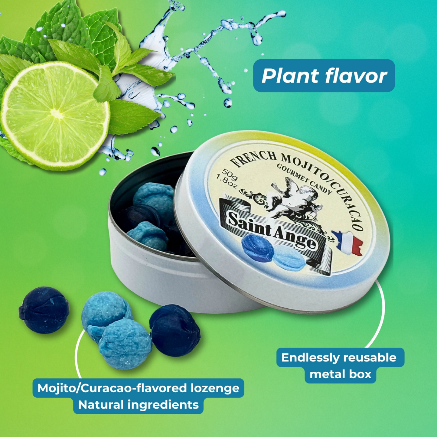 Saint Ange Mojito Curacao - French Gourmet Natural Candy Tin