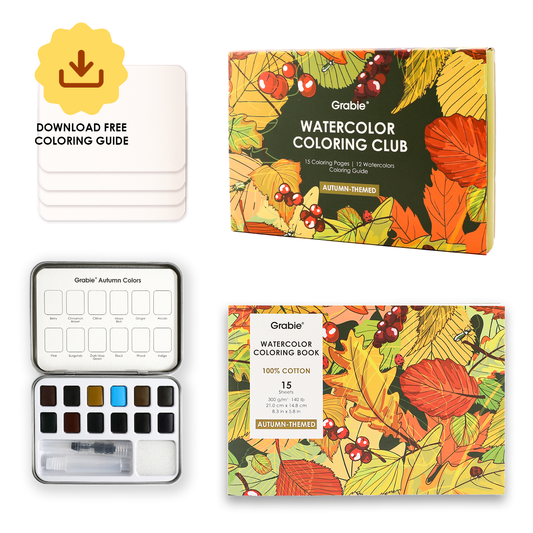 Autumn-Themed Watercolor Coloring Club Box