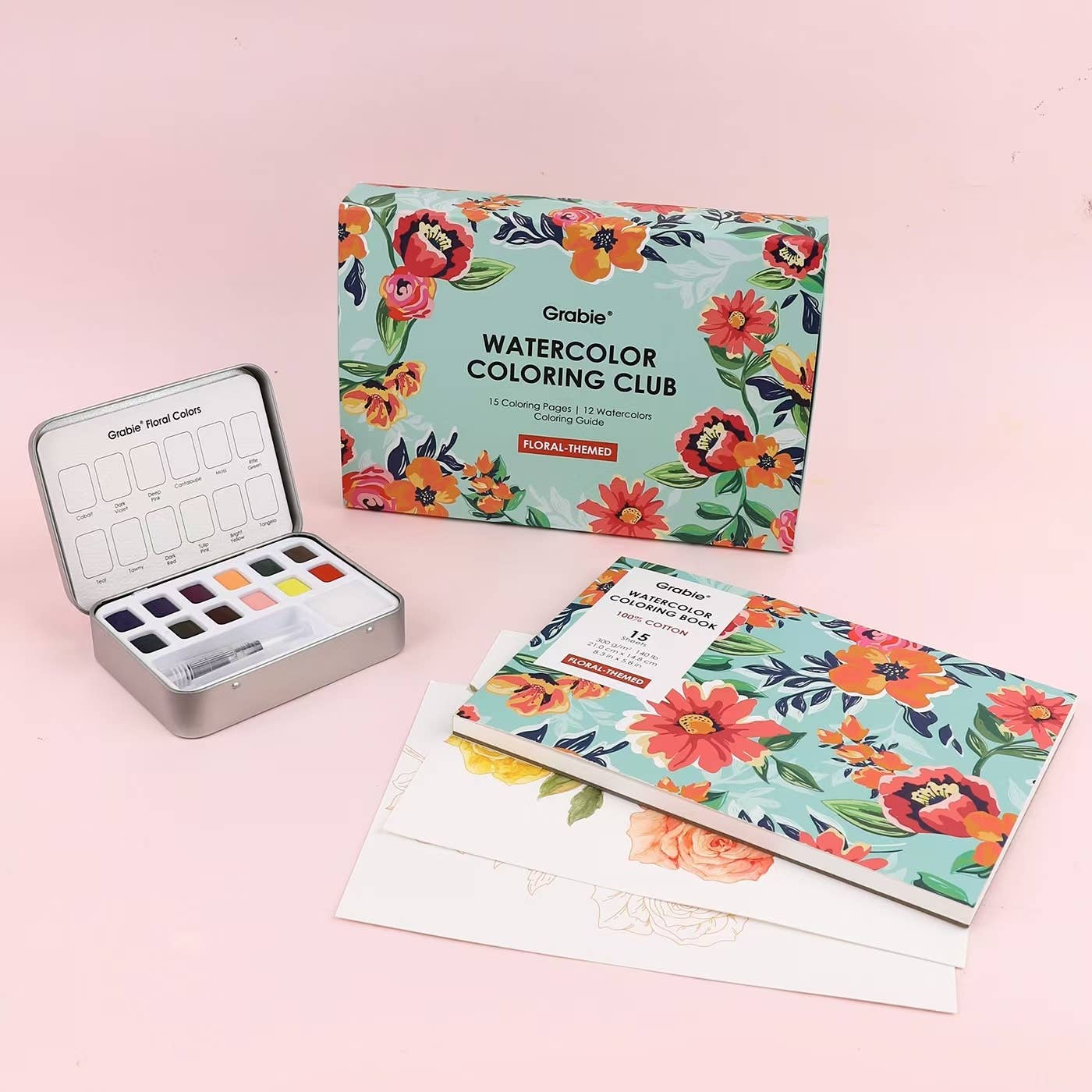 Floral-Themed Watercolor Coloring Club Box