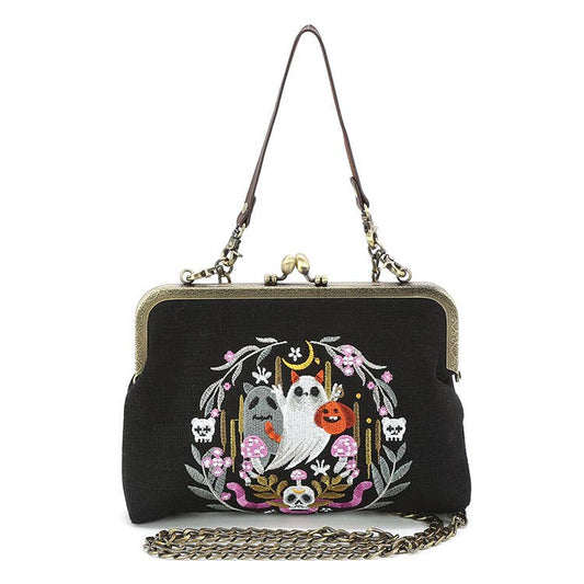 Purple Snake  + Ghosts Wreath KissLock Bag in Linen
