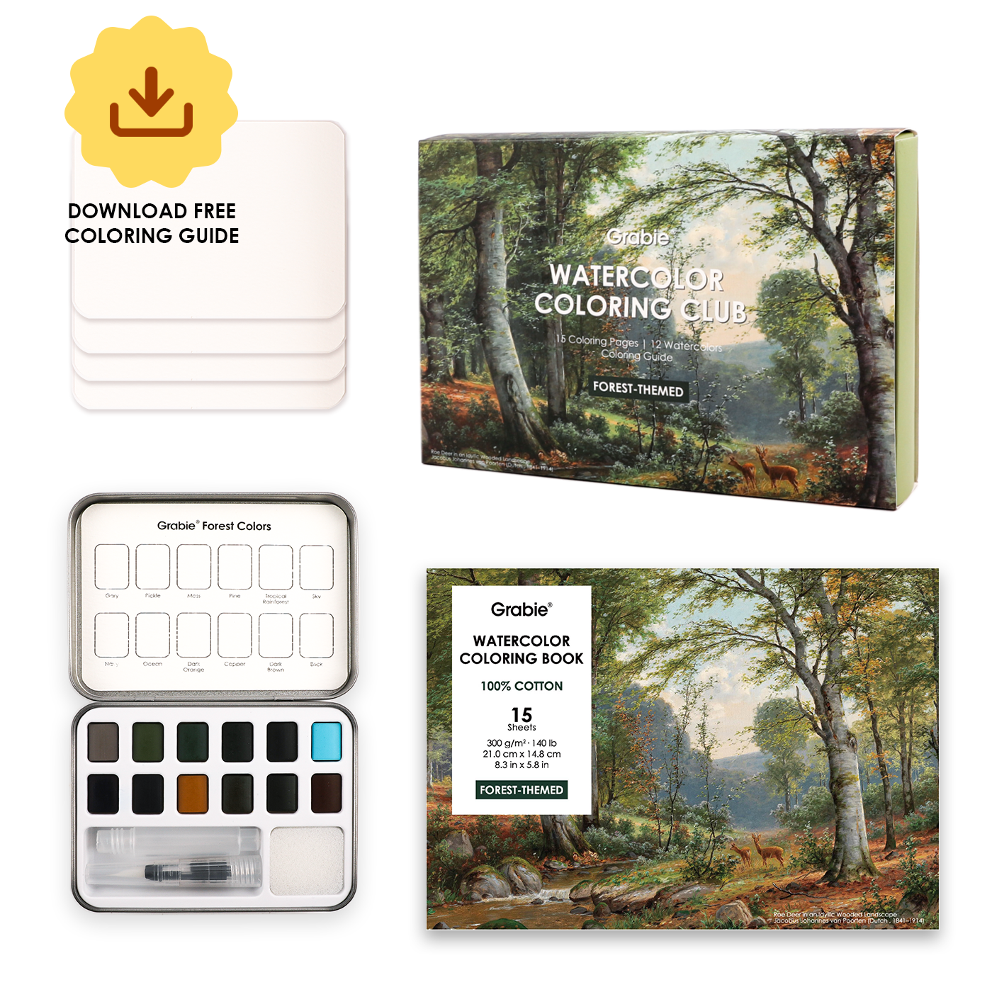 Forest-Themed Watercolor Coloring Club Box