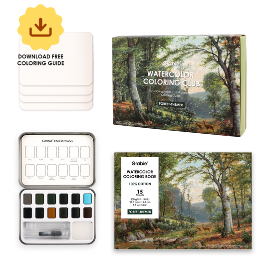 Forest-Themed Watercolor Coloring Club Box