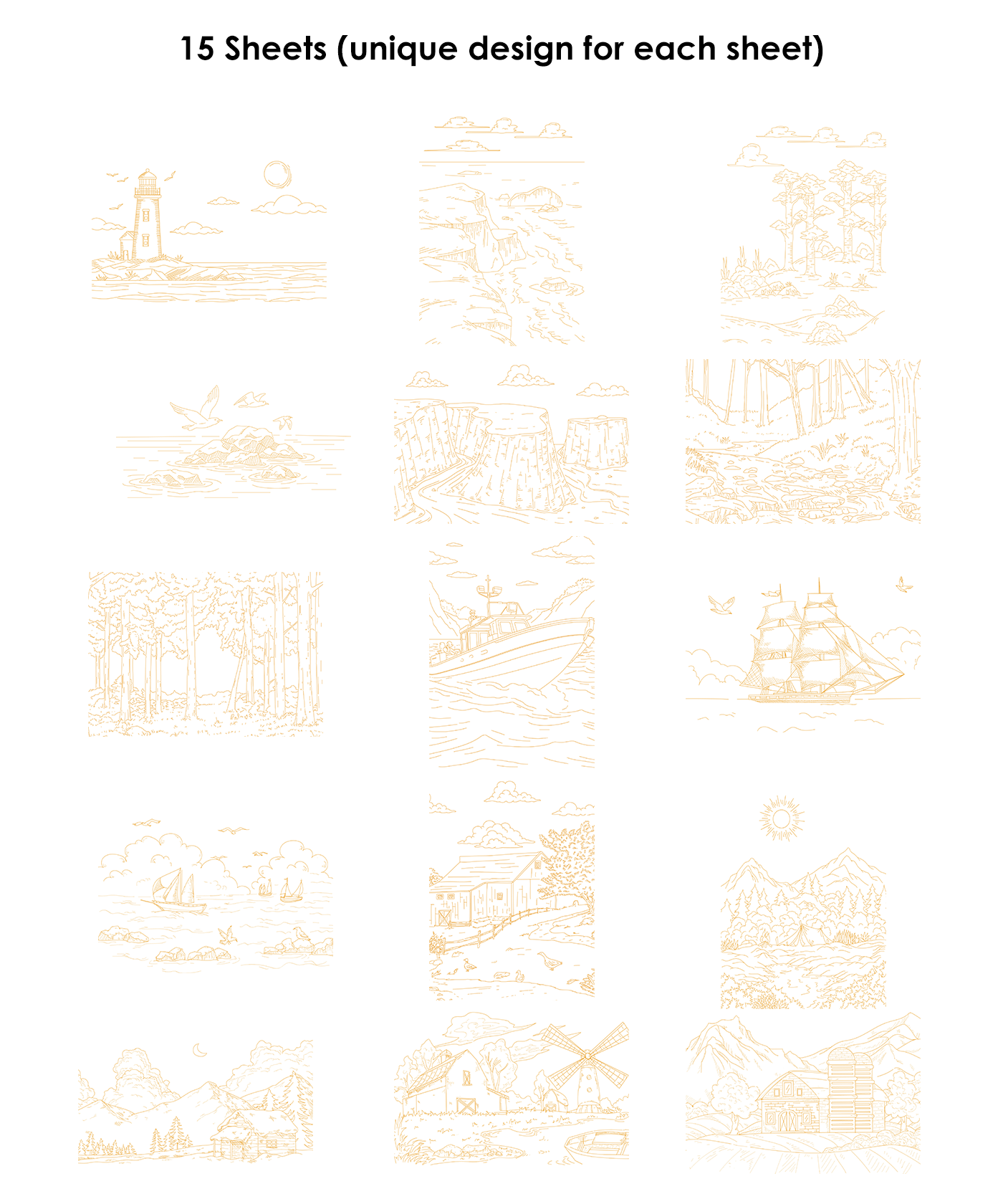Landscape-Themed Watercolor Coloring Book