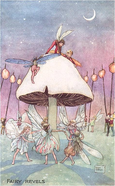 Fairies Dancing under Toadstool - Vintage Image, Magnet