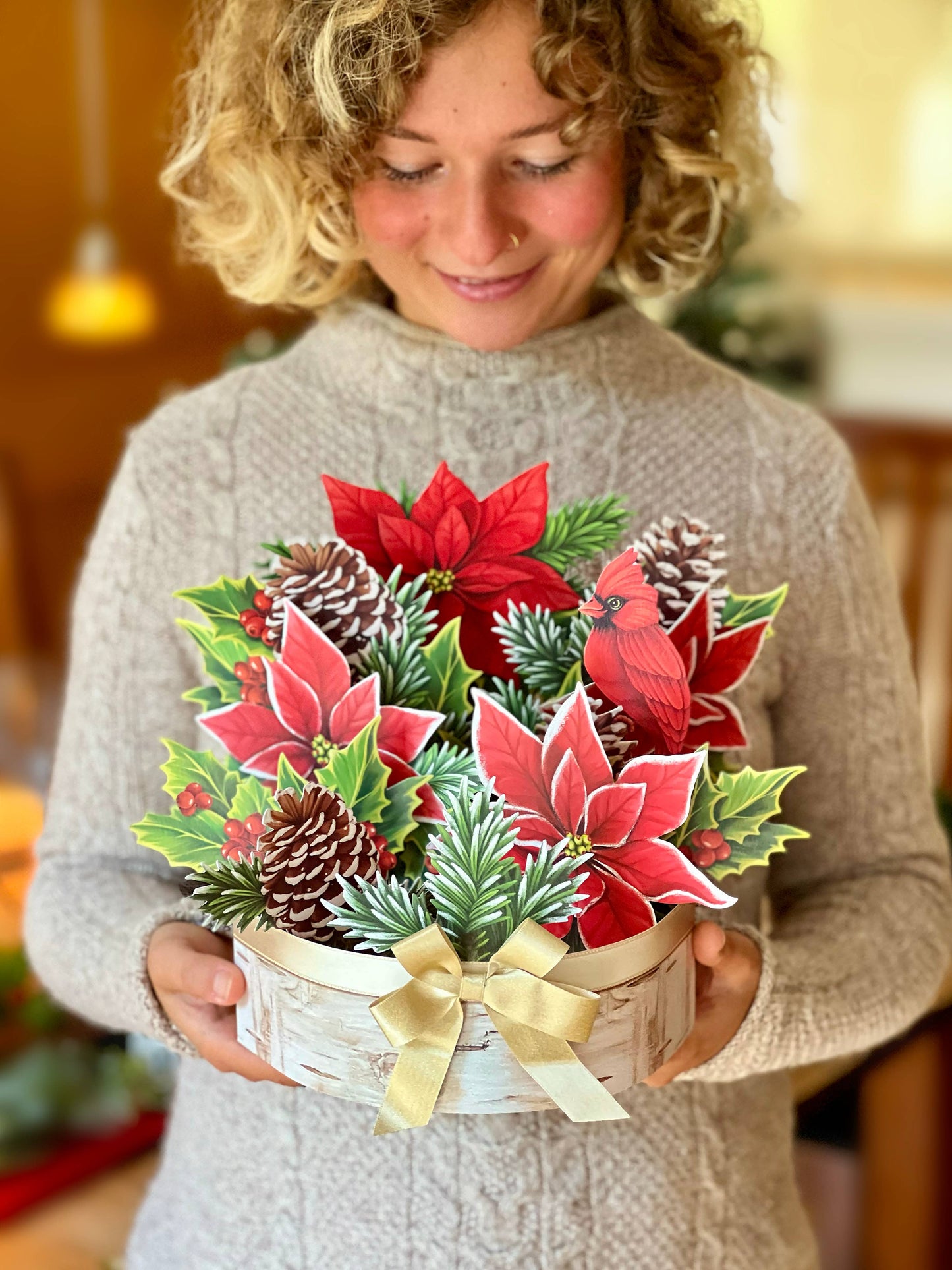 Birch Poinsettia Pop-up Greeting Card