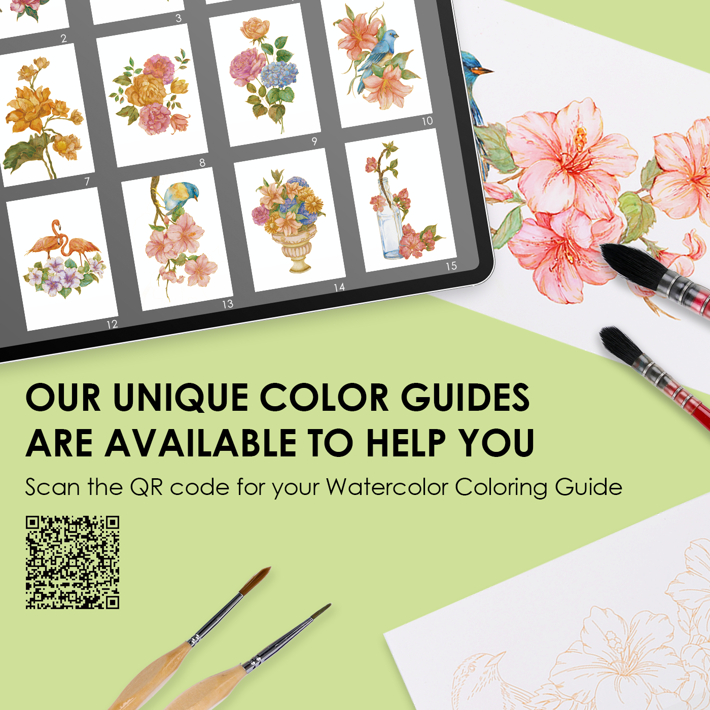 Floral-Themed Watercolor Coloring Book