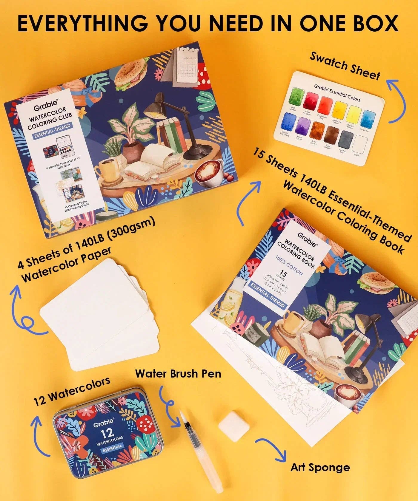 Grabie - Essential-Themed  Watercolor Coloring Club Box