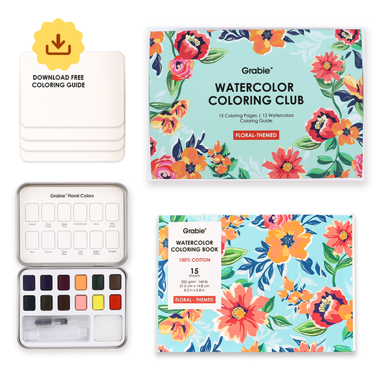 Floral-Themed Watercolor Coloring Club Box