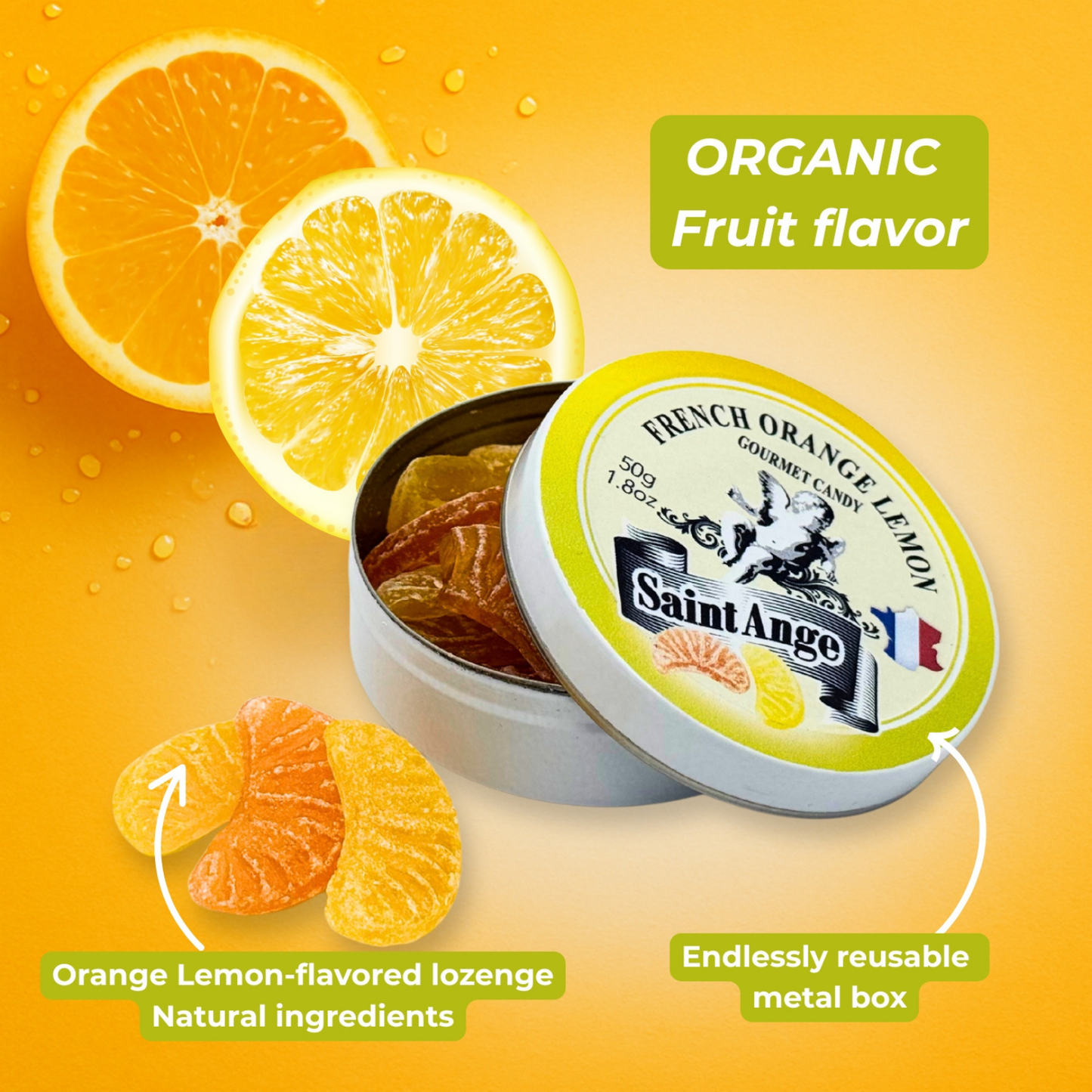 Saint Ange Orange Lemon - French Gourmet Natural Candy Tin