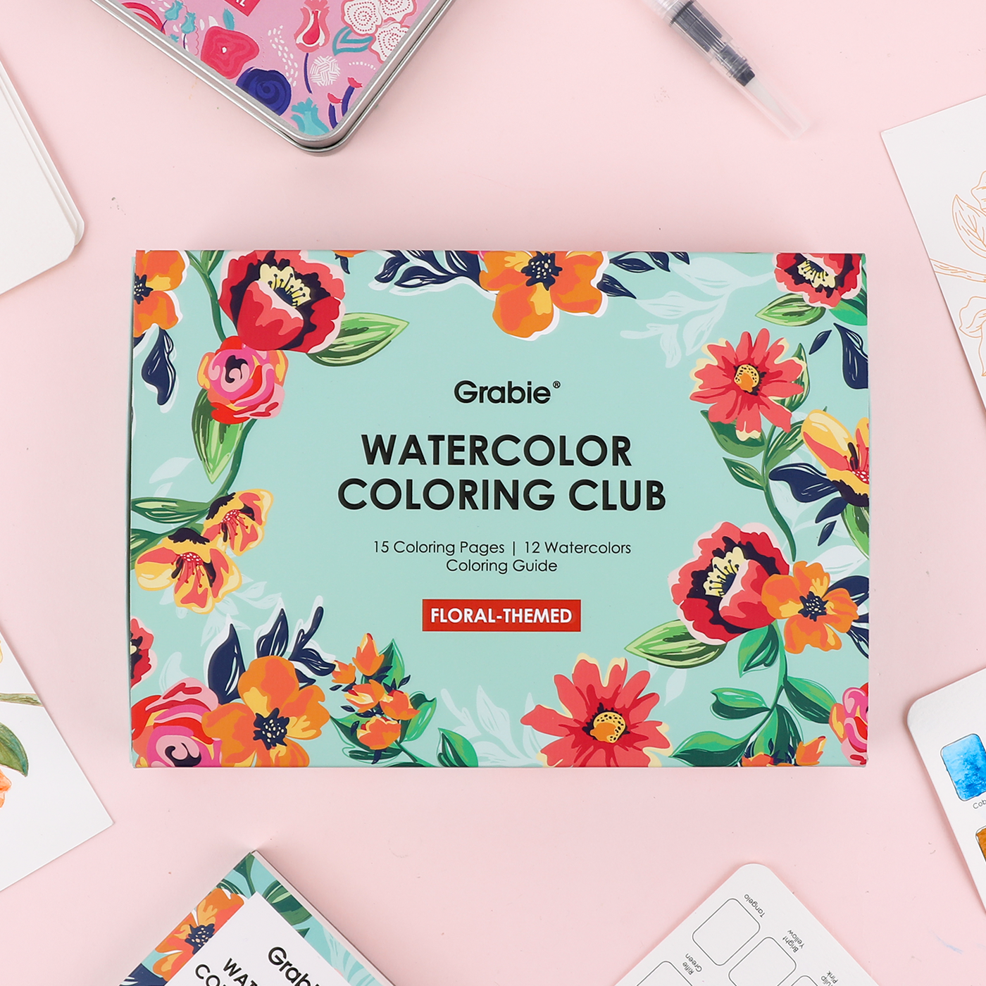 Floral-Themed Watercolor Coloring Club Box