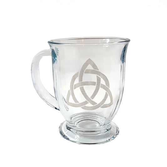 Celtic Trinity Knot Glass Mug, 16 Ounces Engraved Coffee Cup