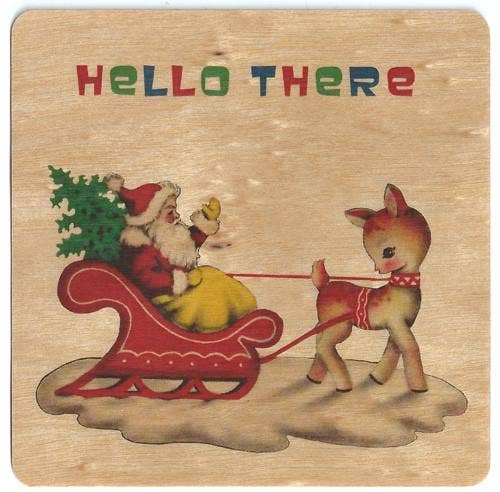 Hello There Santa Wooden Card