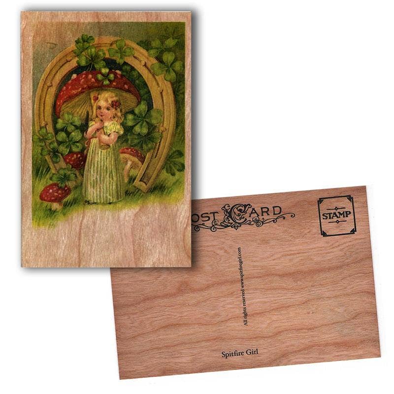 Mushroom Girl Wood Postcard