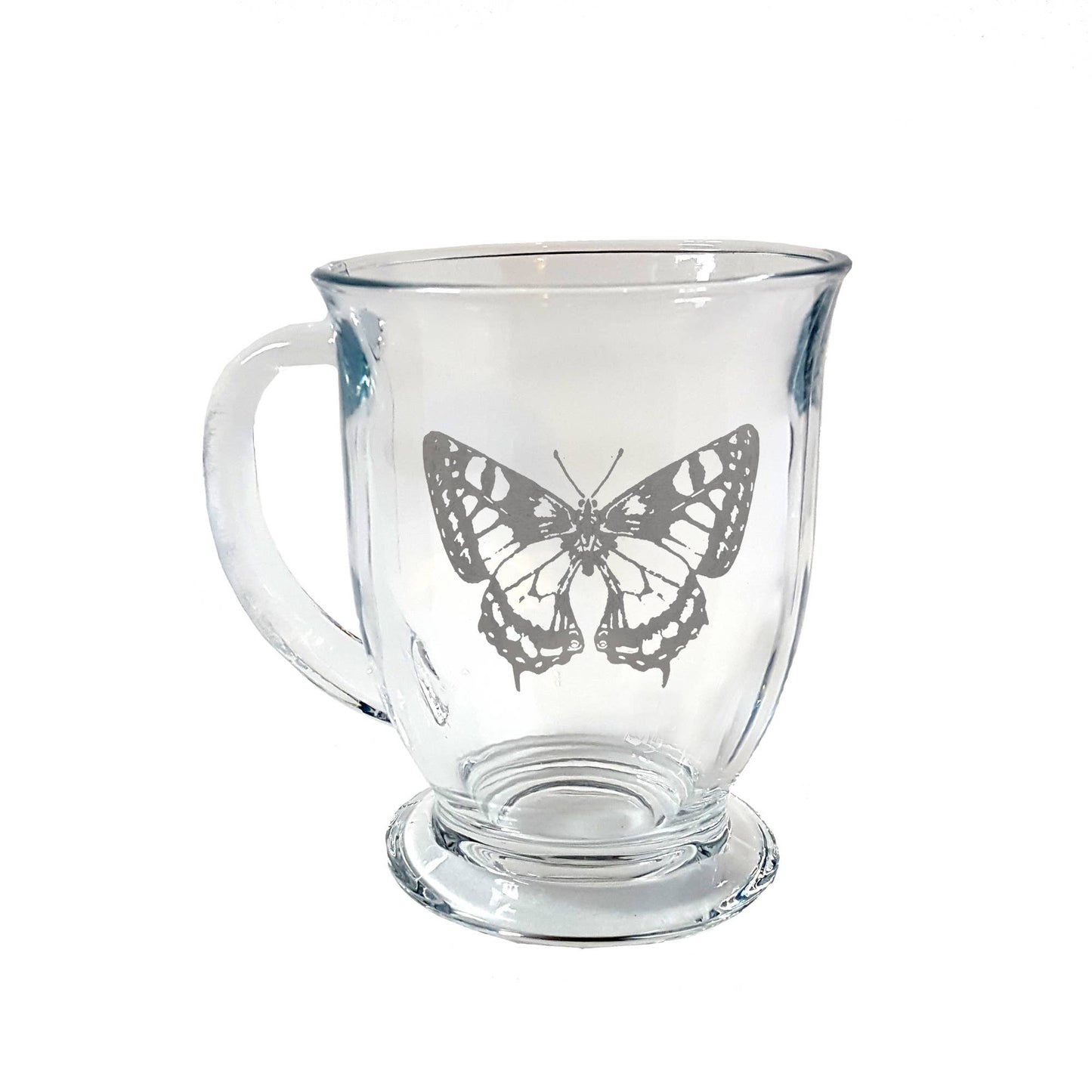 Butterfly Glass Mug, 16 Ounces Engraved Coffee Cup