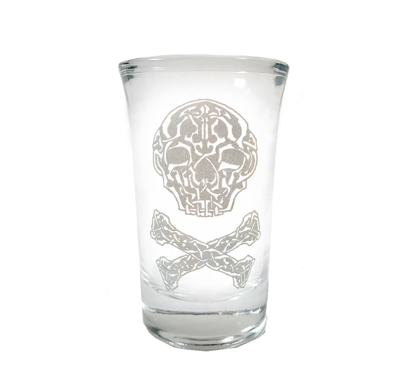 Celtic Jolly Roger Engraved Shot Glass, 1.5 oz Pirate Design