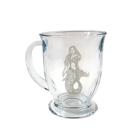 Mermaid Glass Mug, 16 Ounces Engraved Coffee Cup