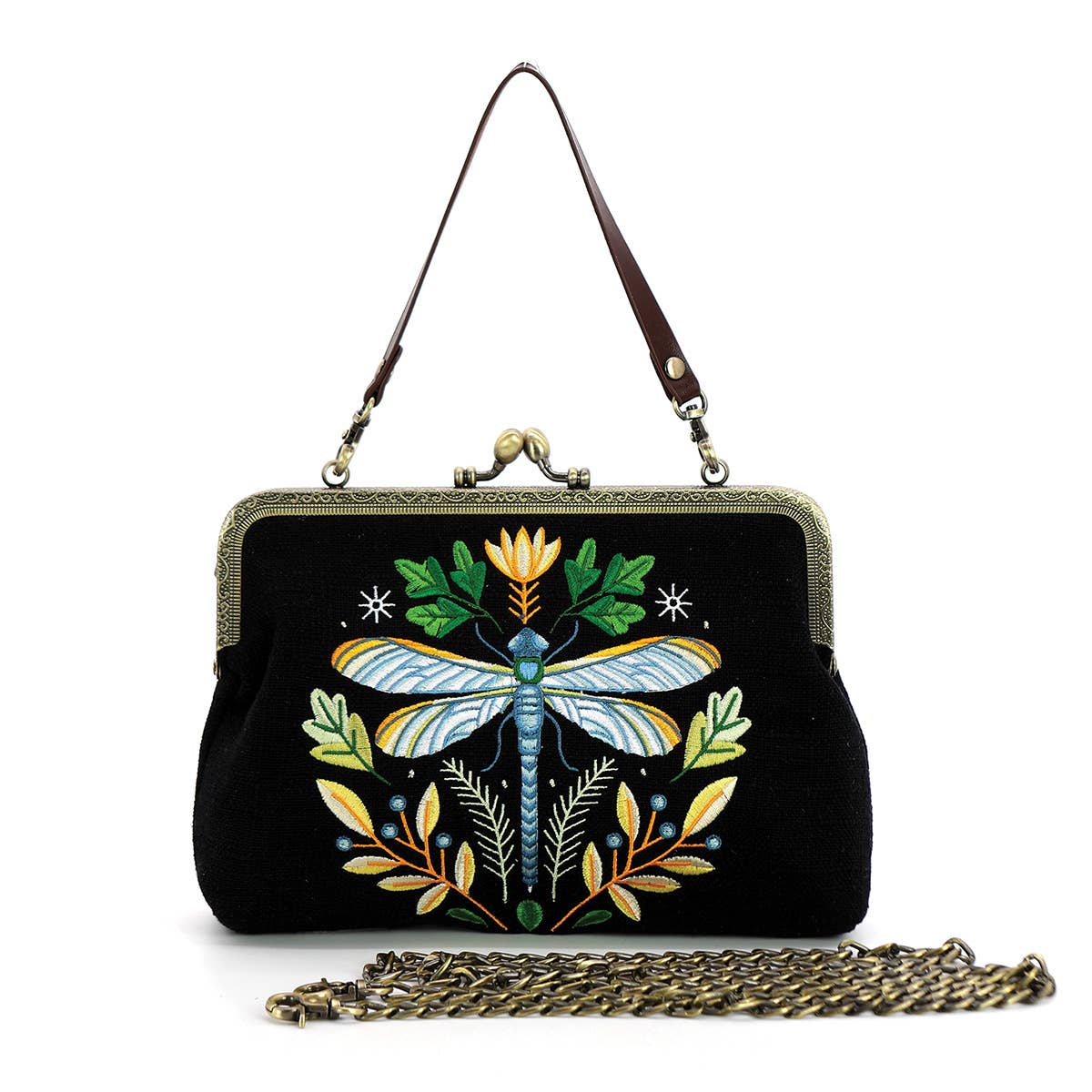 Dragonfly Vintage Kisslock Bag: Black