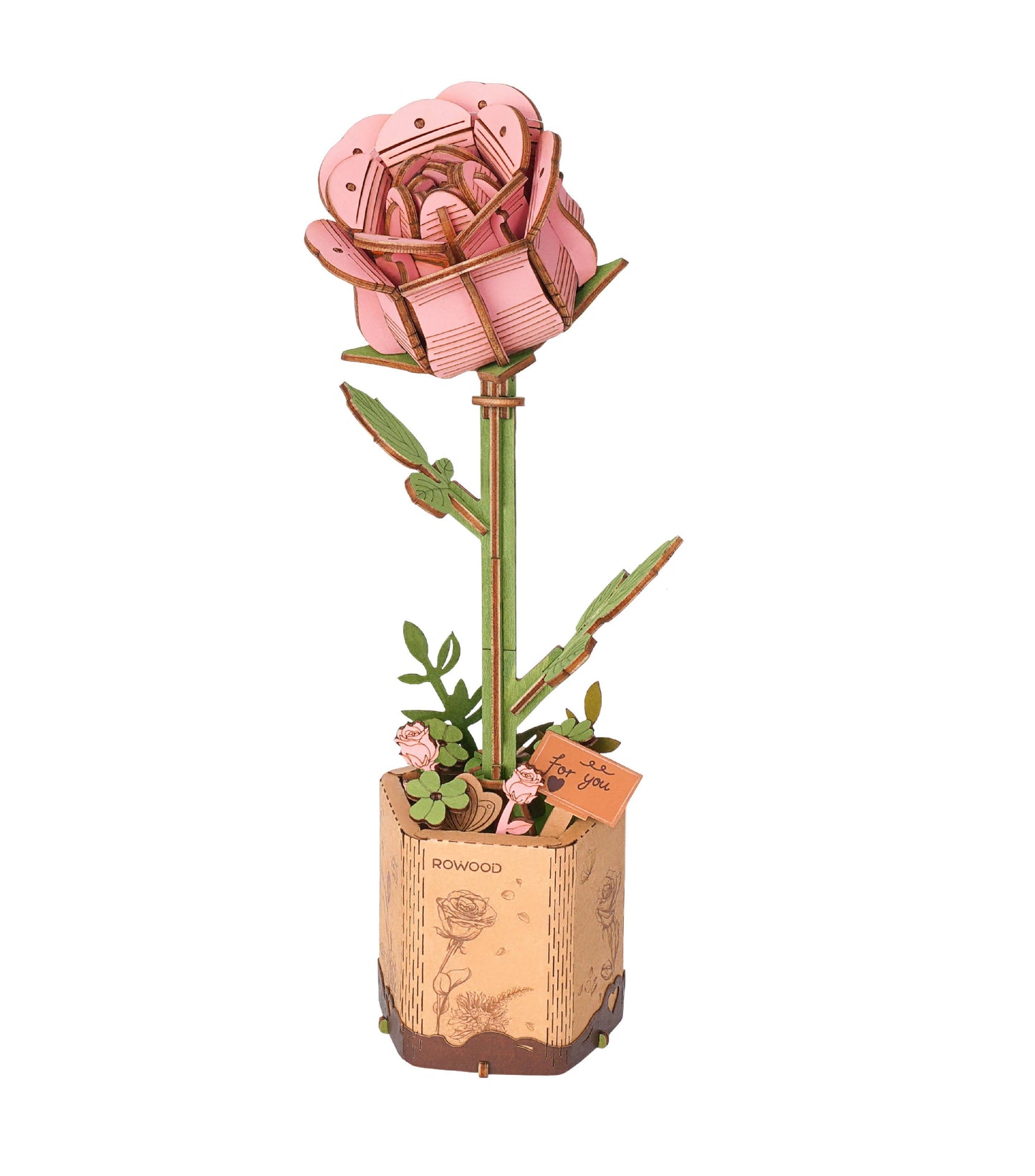Pink Rose Wooden Flower 3D Puzzle