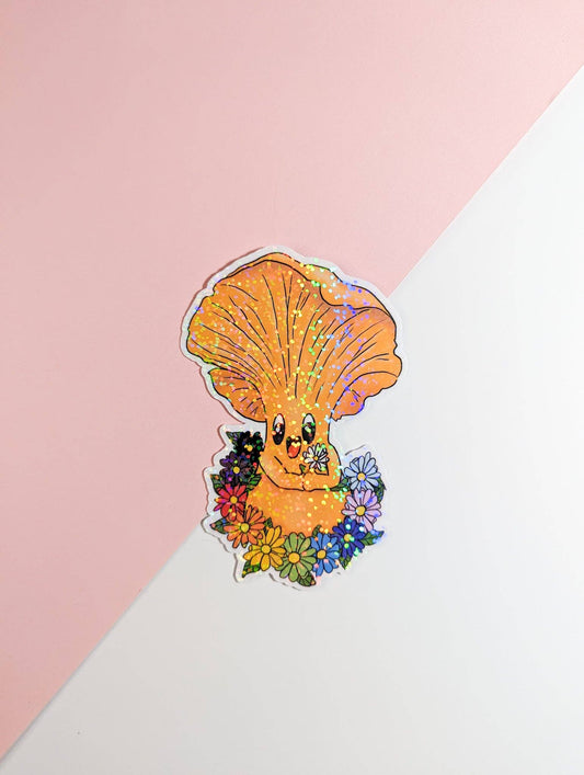 Chanterelle Mushroom Sticker: Holographic Laminate