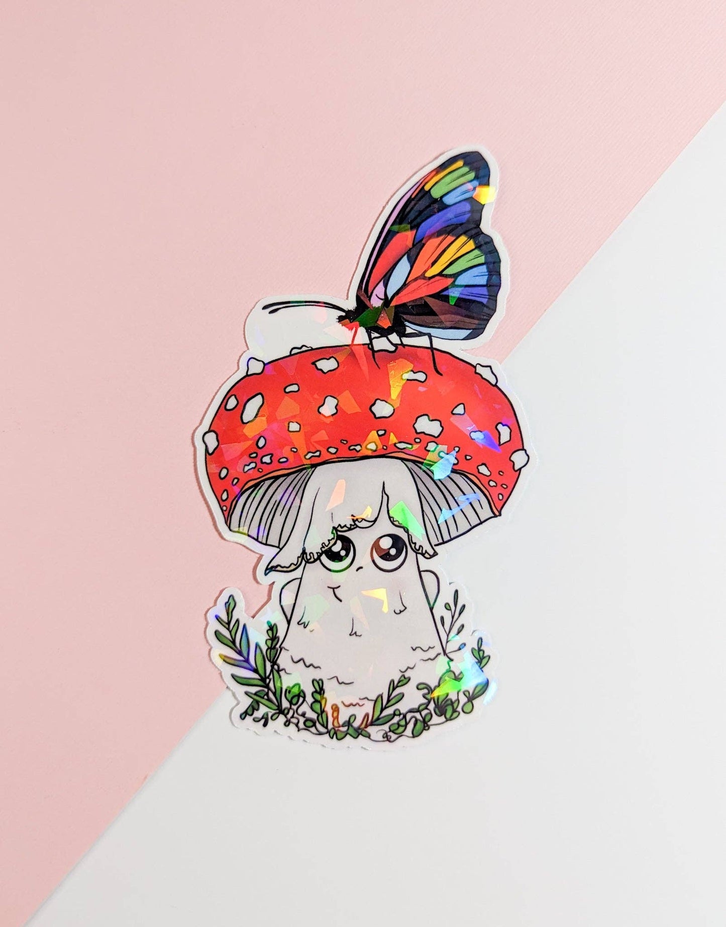 Amanita Mushroom Sticker: Holographic Laminate