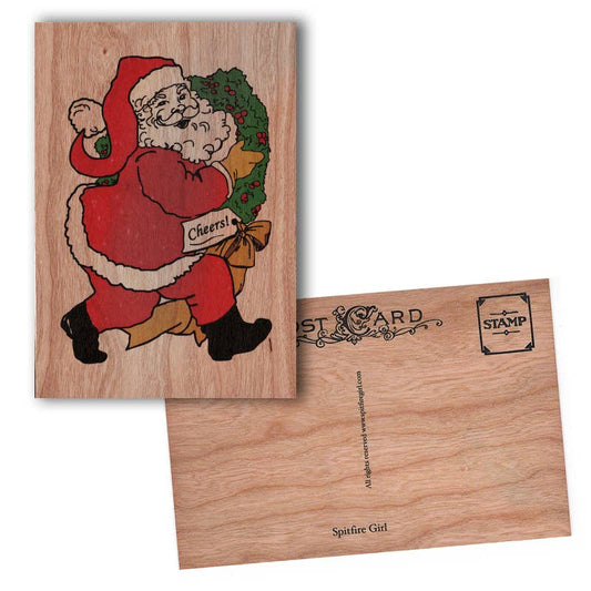 Vintage Santa Wooden Postcard